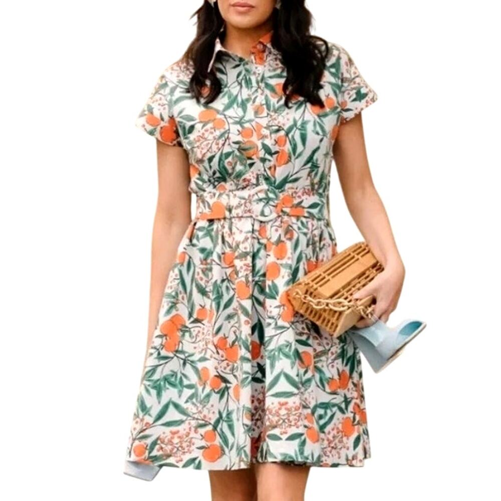 Rachel Parcell Fruit Print Shirt Dress Size 16 Orange Blossom Preppy Teacher